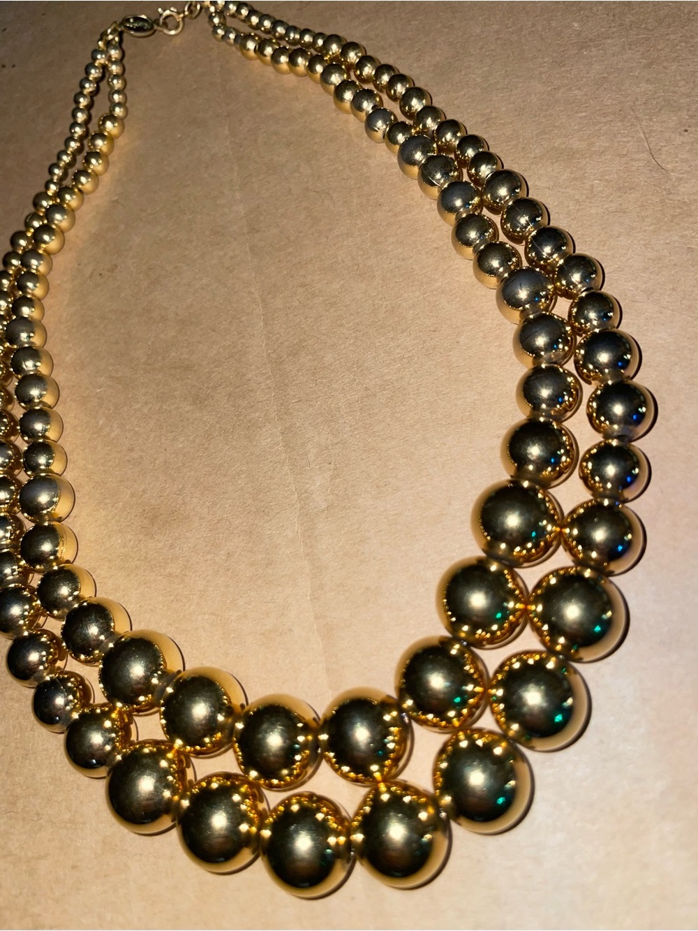 Vintage Napier graduated double-strand shiny gold-tone ball 16” choker necklace
